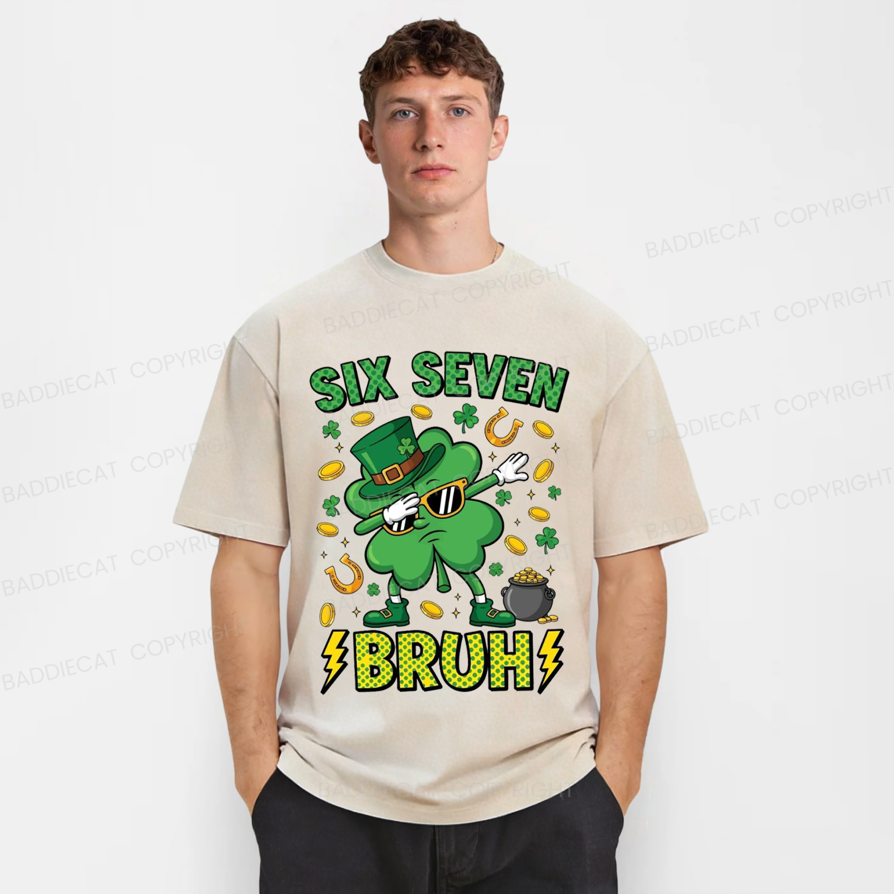 Baddiecat Six Seven Bruh Washed T-shirt