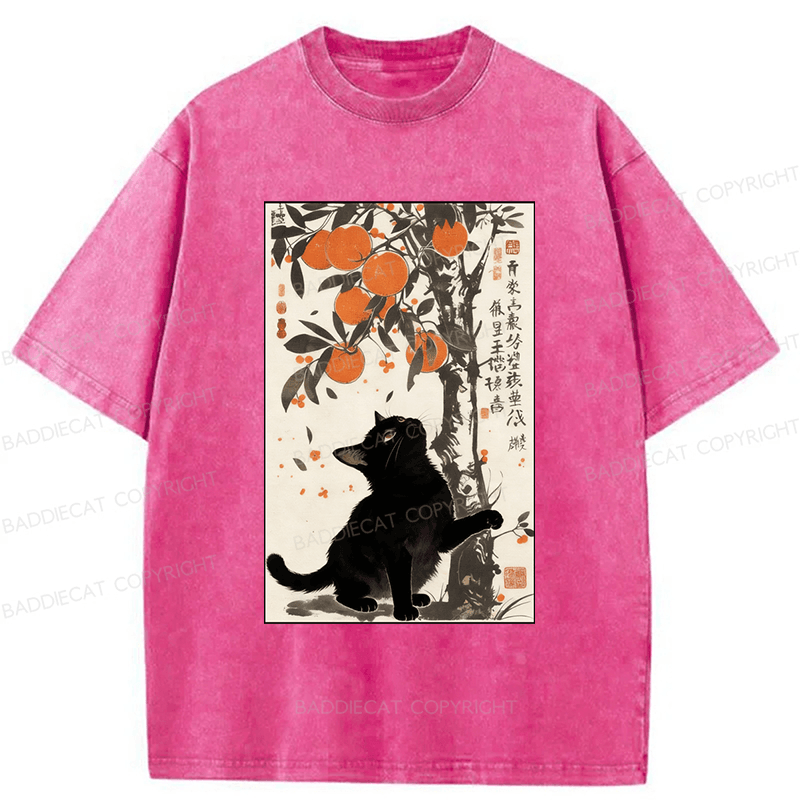 Baddiecat Japanese Style Cat Washed T-shirt