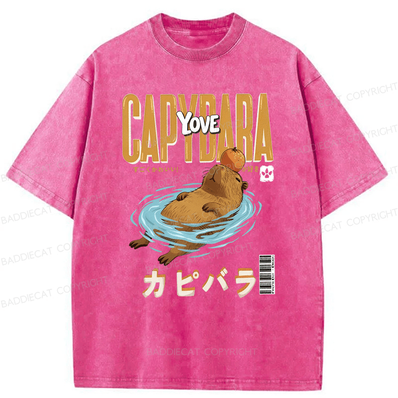 Baddiecat Capybara Funny Washed T-shirt