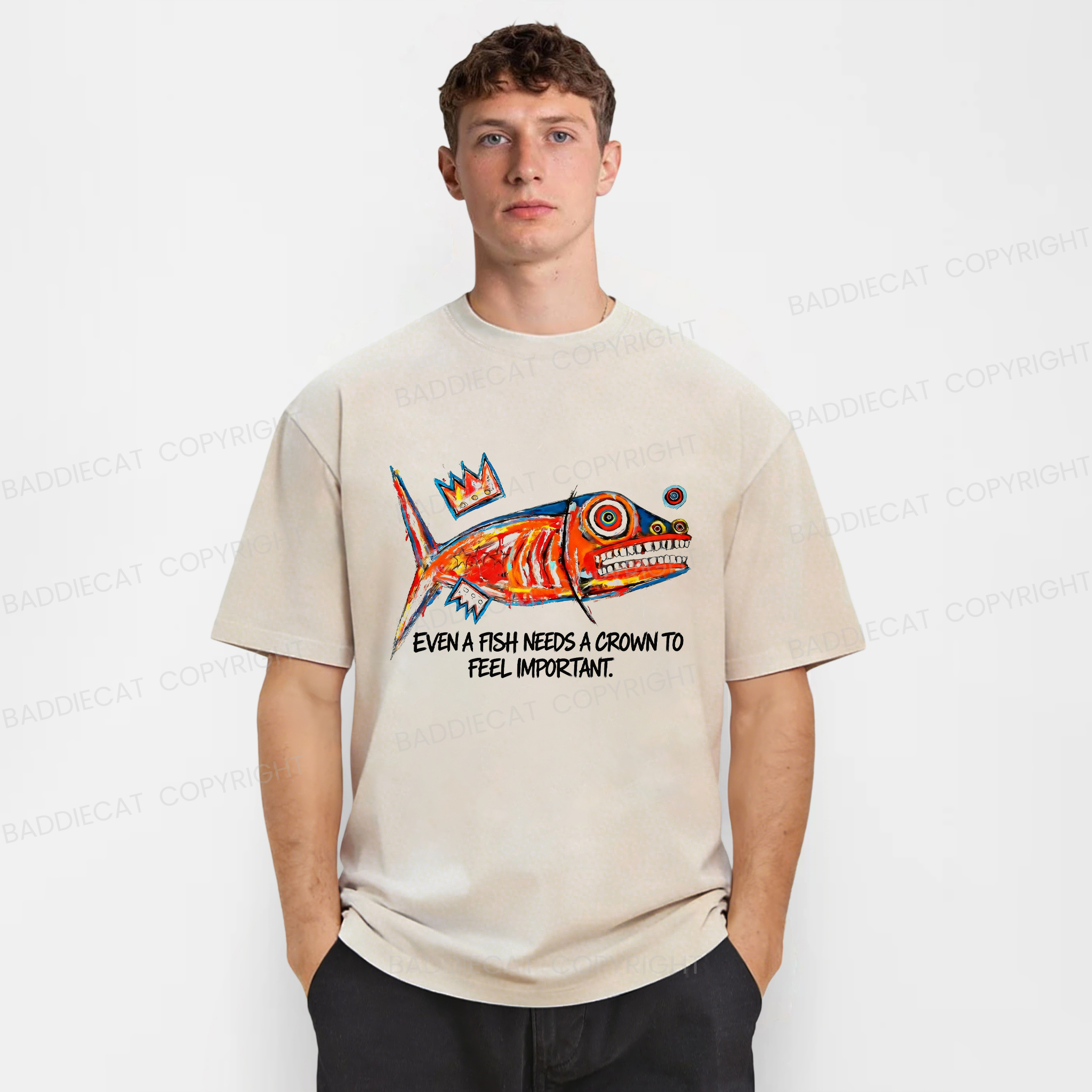 Baddiecat Lone Fish King Washed T-shirt