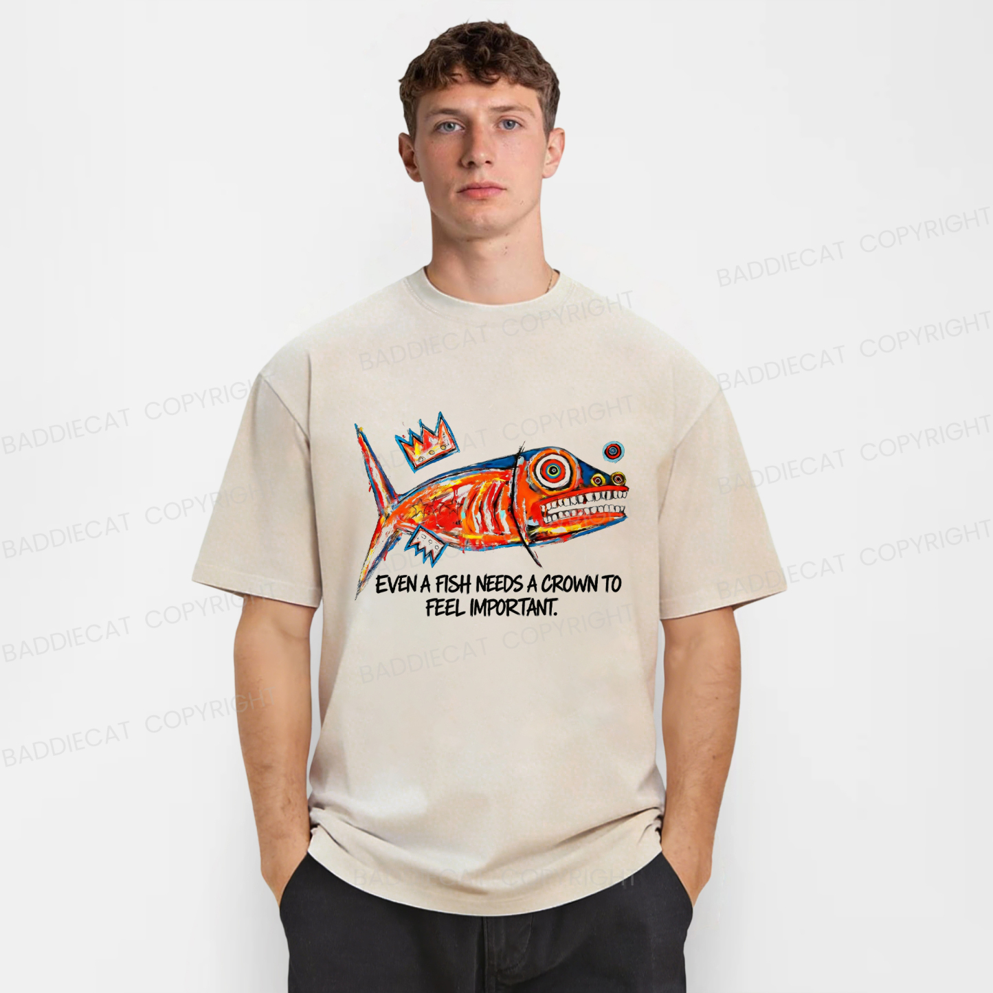 Baddiecat Lone Fish King Washed T-shirt