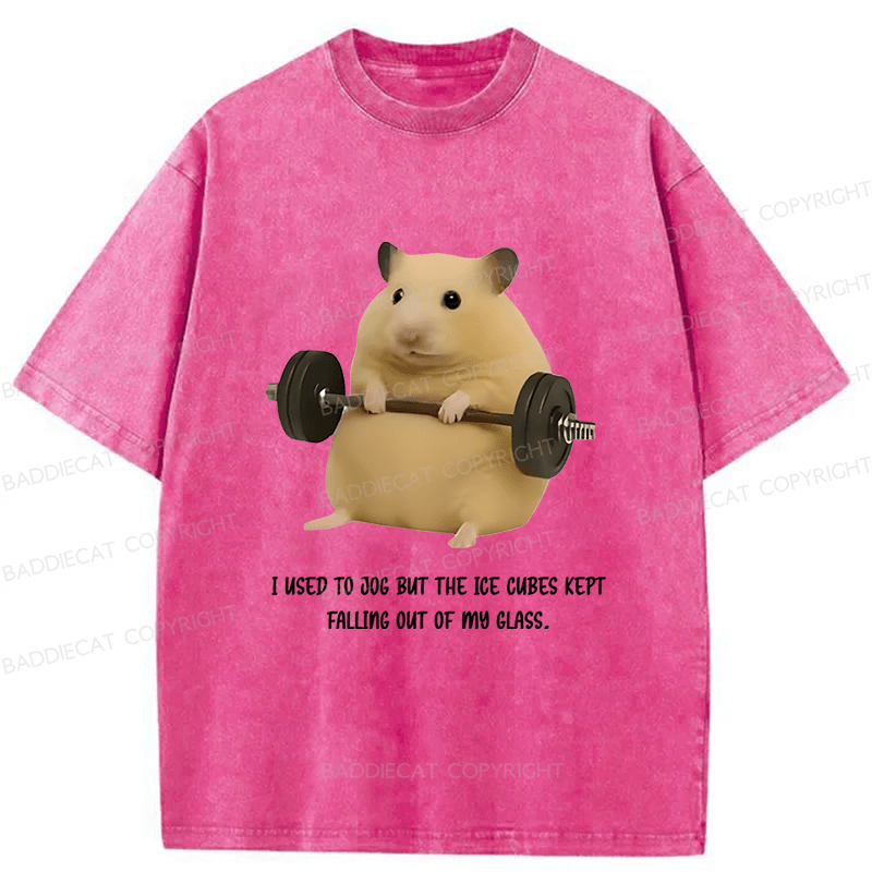 Baddiecat Hamster Fitness Funny Washed T-shirt
