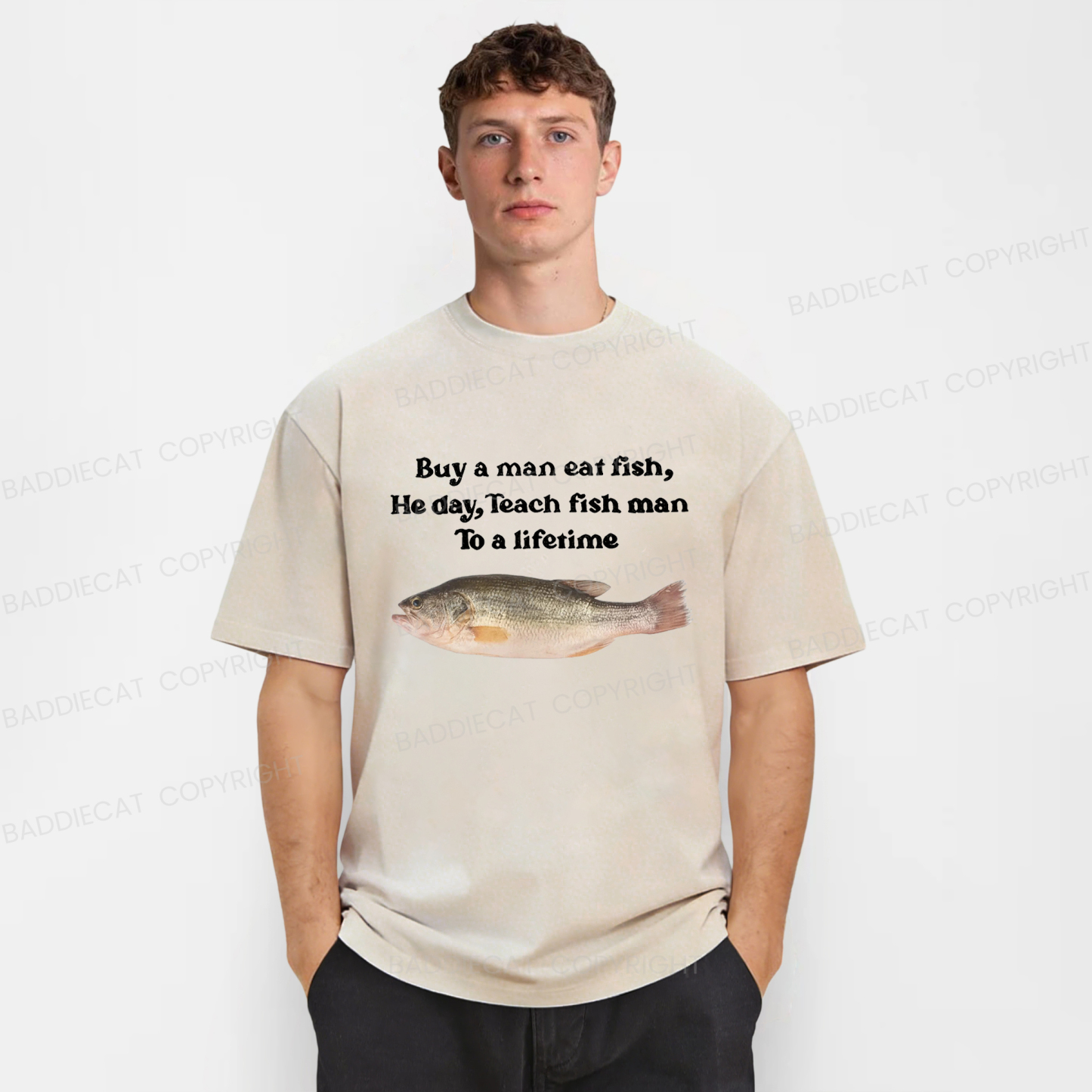 Baddiecat Fun Fish Memes Washed T-shirt