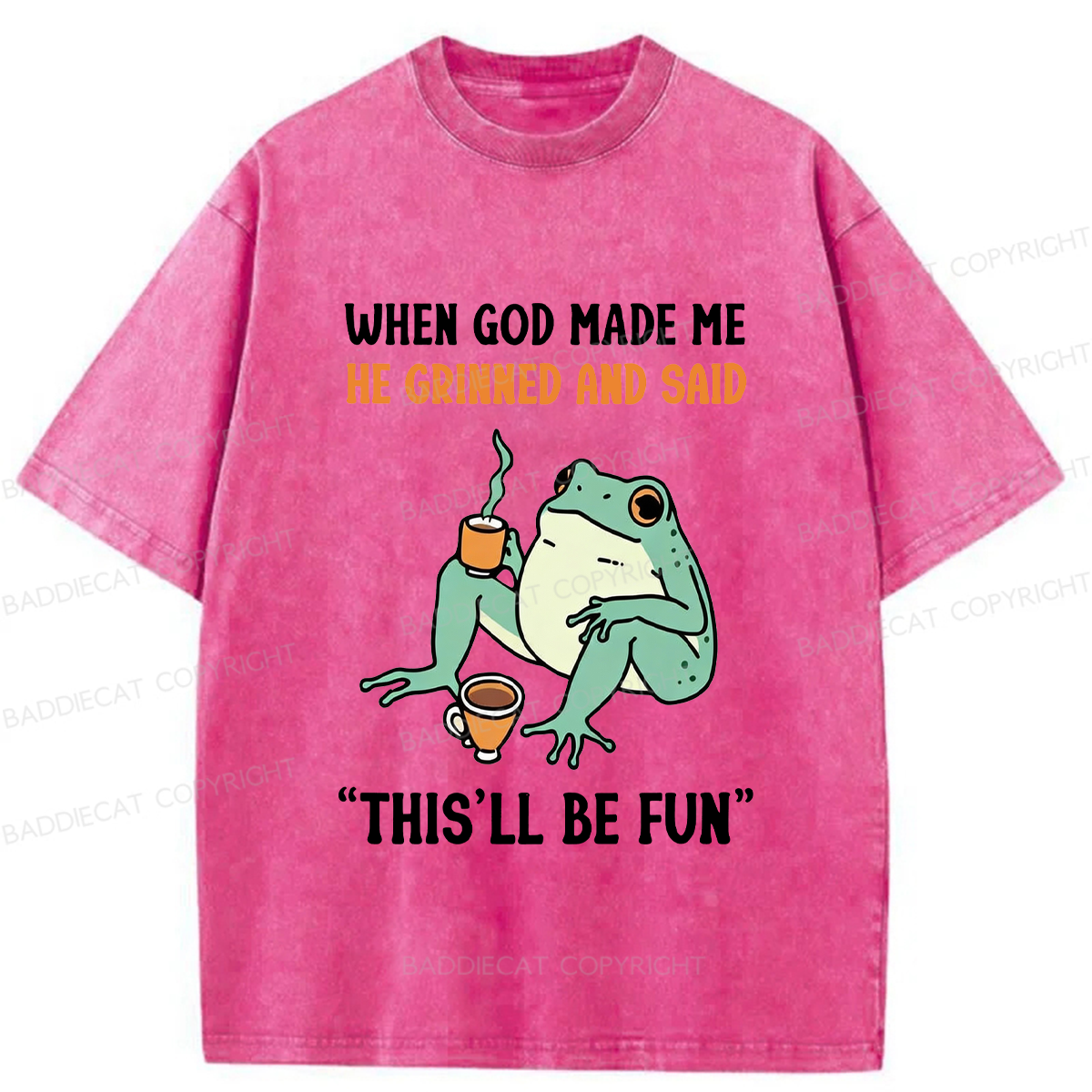 Baddiecat When God Made Me He Grinned Frog Washed T-shirt