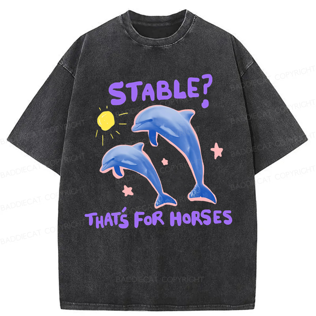 Baddiecat Funny Dolphin Washed T-shirt