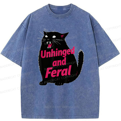 Baddiecat Unhinged And Feral Cat Washed T-shirt