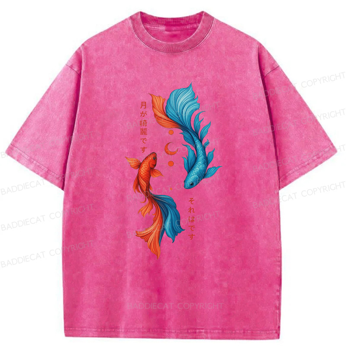 Baddiecat Japanese Red Blue Koi Washed T-shirt