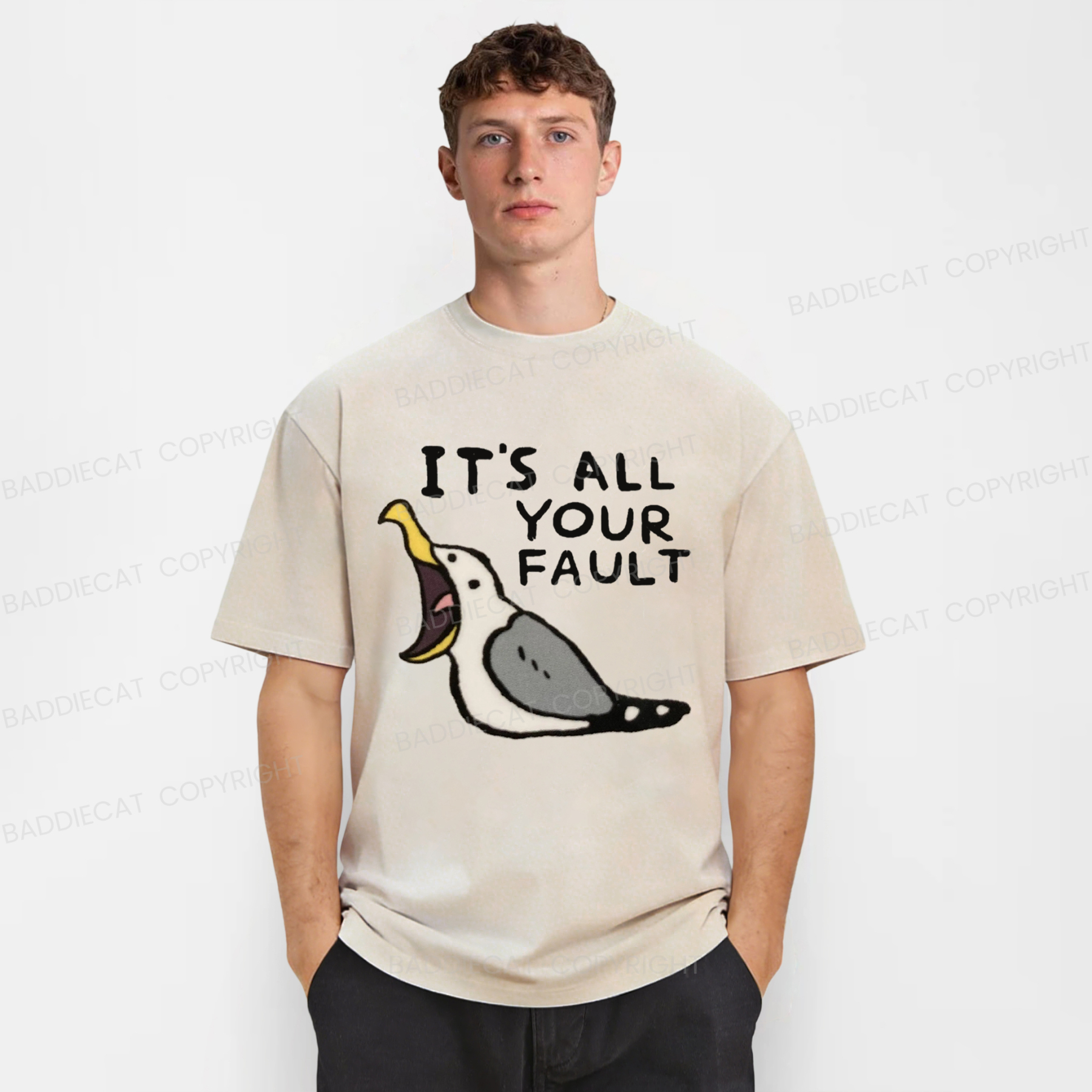 Baddiecat Angry Seagull Washed T-shirt
