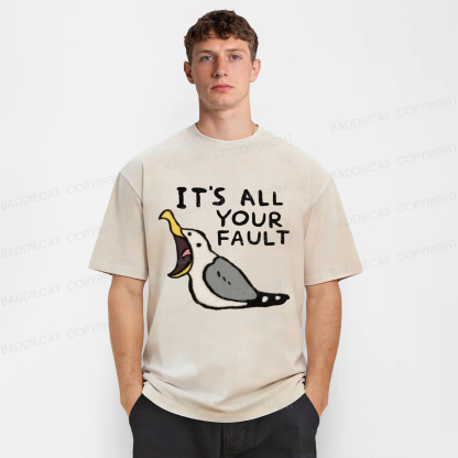 Baddiecat Angry Seagull Washed T-shirt