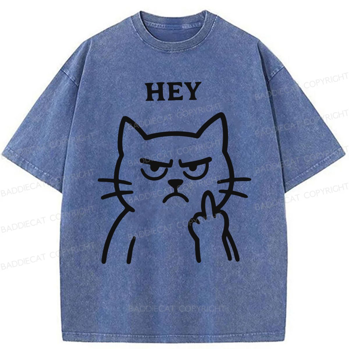 Baddiecat Hey Funny Cat Washed T-shirt