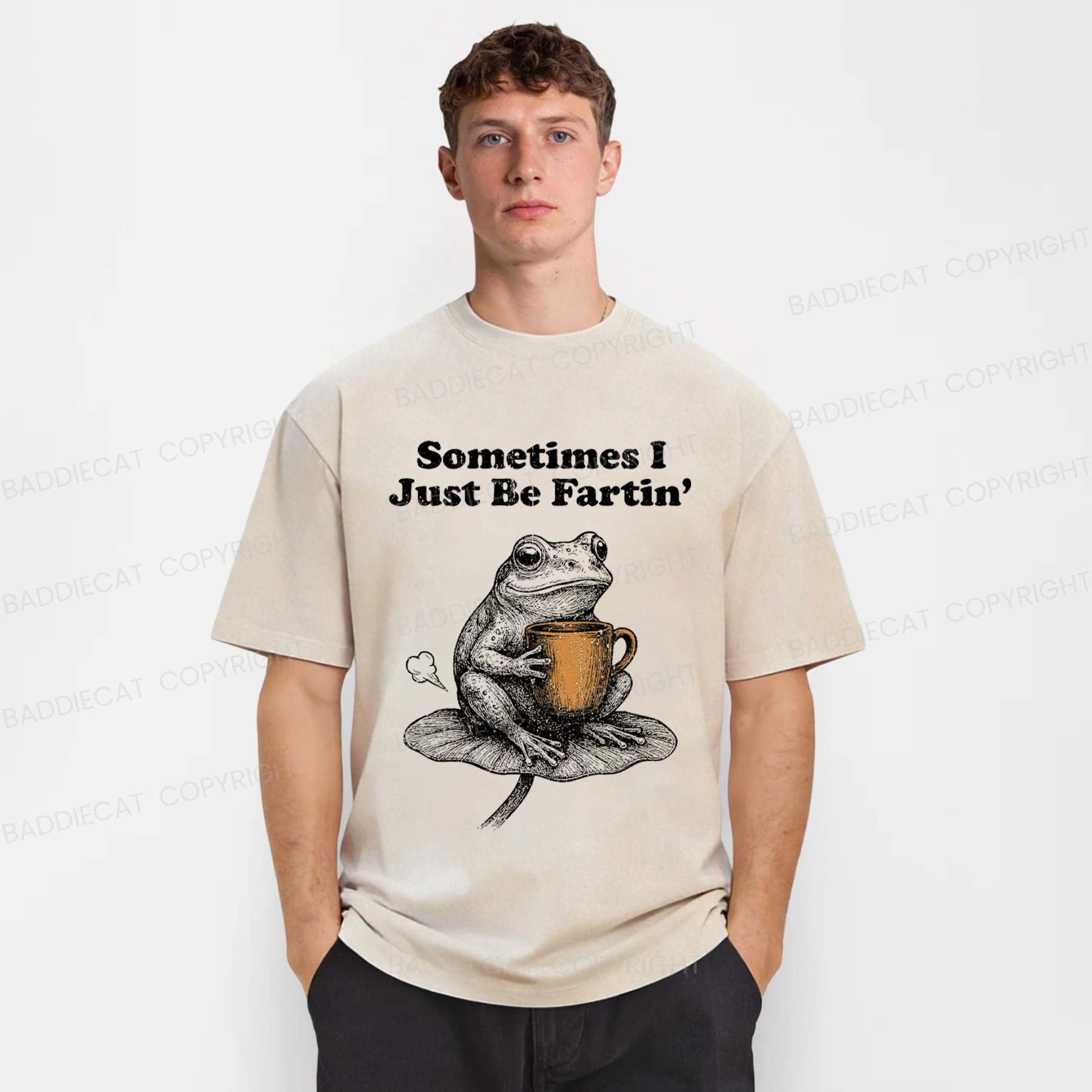 Baddiecat Farting Frog Washed T-shirt