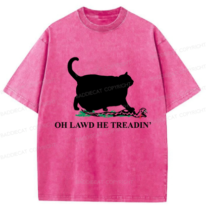 Baddiecat Oh Lawd He Treadin' Cat Washed T-shirt