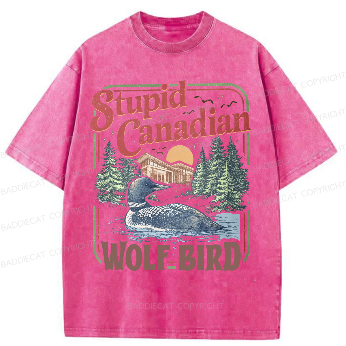 Baddiecat Stupid Canadian Wolf Bird Washed T-shirt