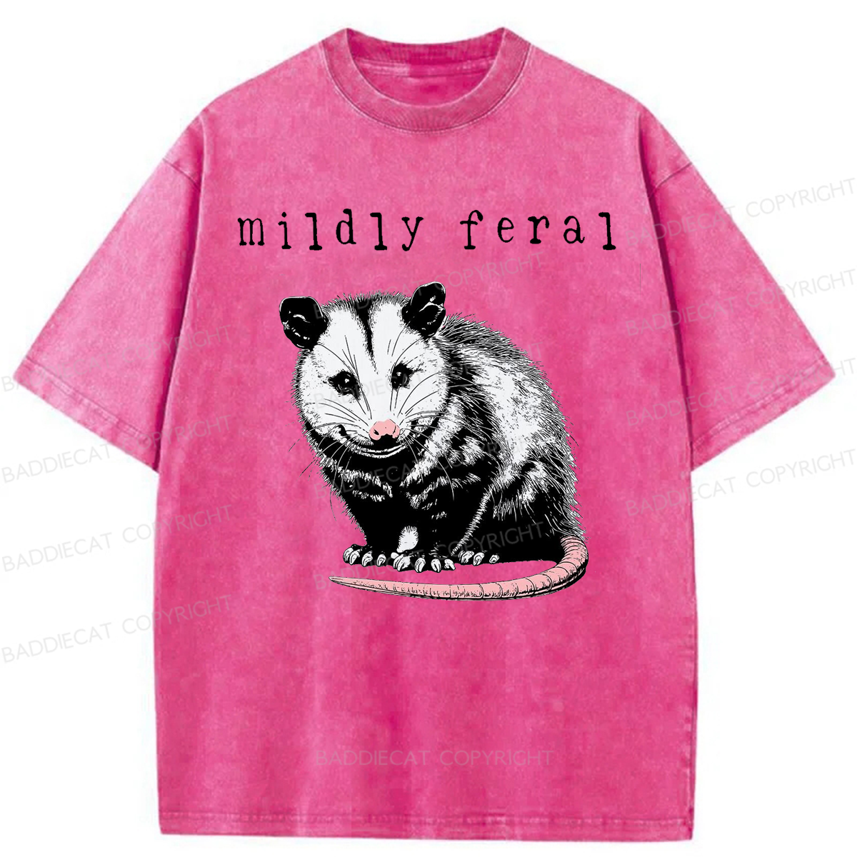 Baddiecat Opossum Mildly Feral Washed T-shirt
