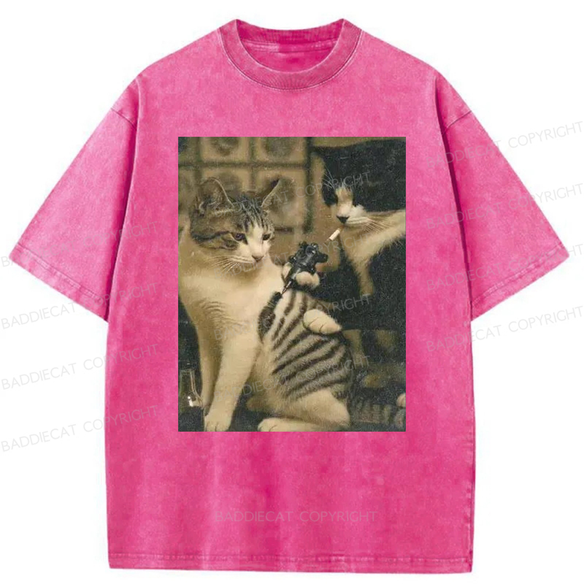 Baddiecat Tattoo Cats Washed T-shirt