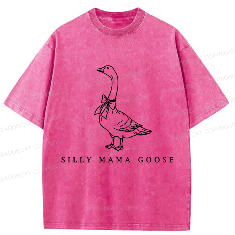 Baddiecat One Silly Goose Mom Washed T-shirt