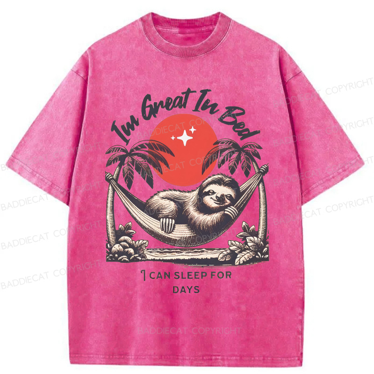 Baddiecat Funny Sloth I'm Great In Bed Washed T-shirt