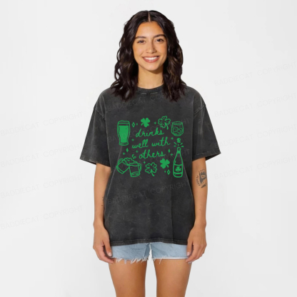 Baddiecat Drinks Well With Others Washed T-shirt