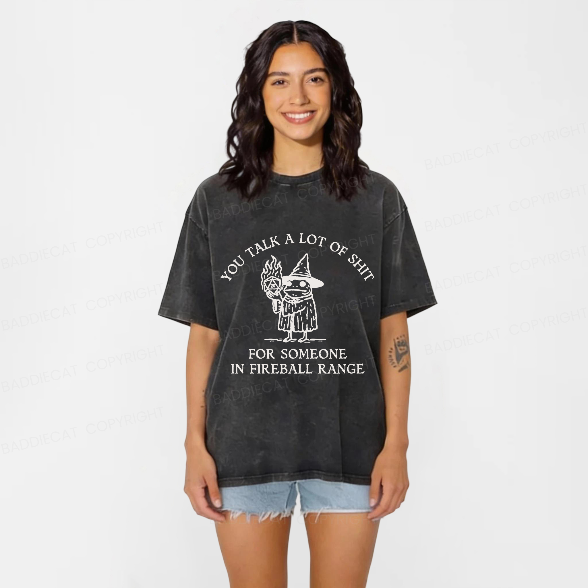 Baddiecat You Talk A Lot Of Shit For Someone In Fireball Range Washed T-shirt