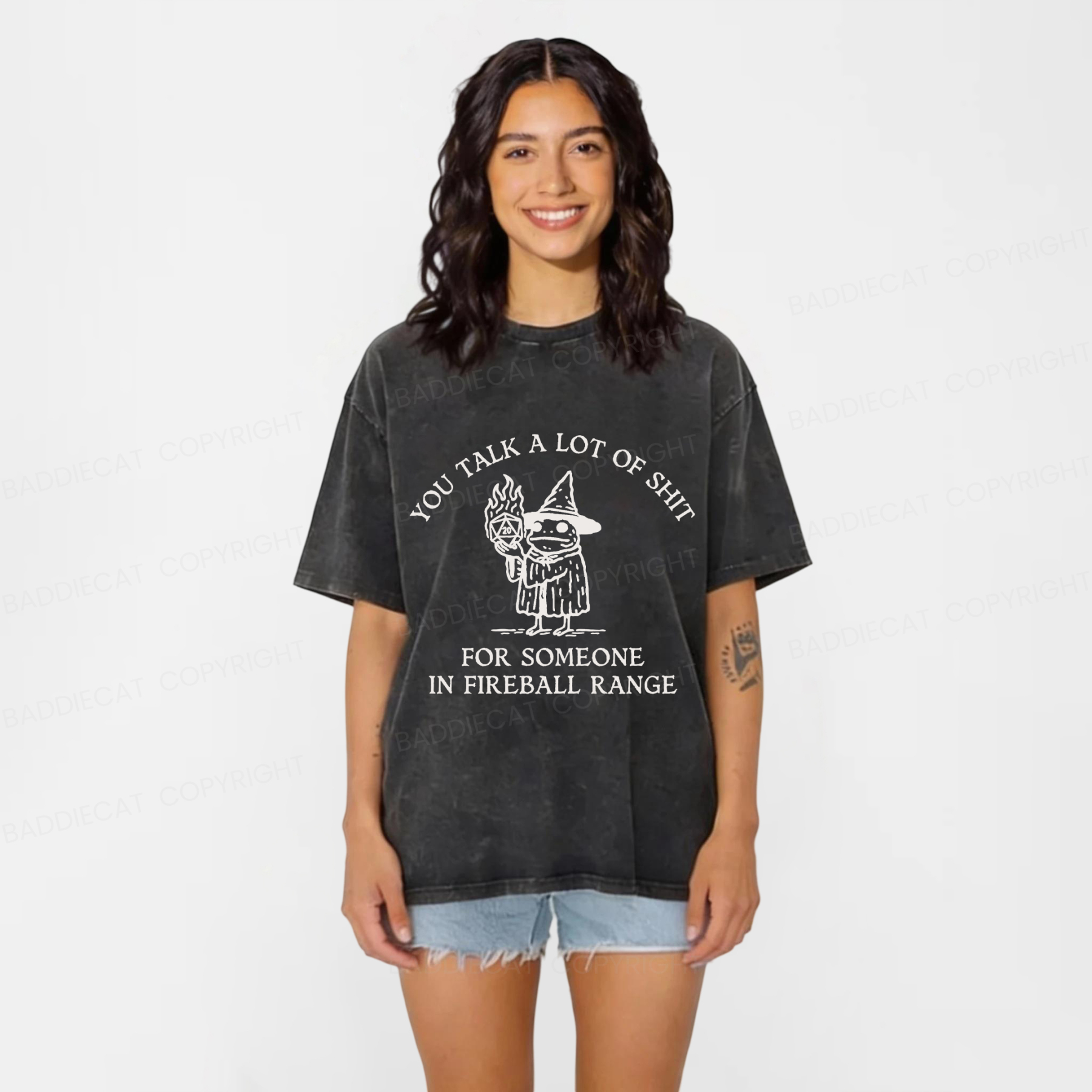 Baddiecat You Talk A Lot Of Shit For Someone In Fireball Range Washed T-shirt
