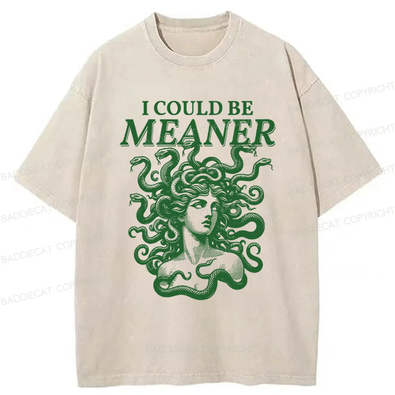 Baddiecat Trendy I Could Be Meaner Sarcastic Medusa Gorgon 90s Washed T-shirt