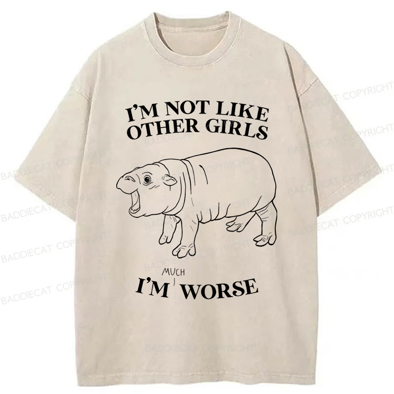 Baddiecat Pygmy Hippo I'm Worse Washed T-shirt
