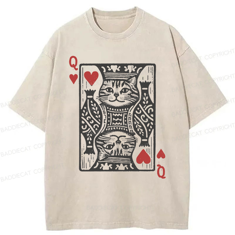 Baddiecat Queen Of Hearts Cat Washed T-shirt