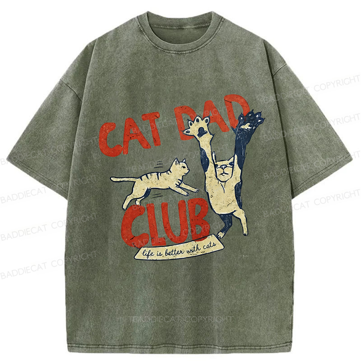 Baddiecat Cat Dad Club Washed T-shirt
