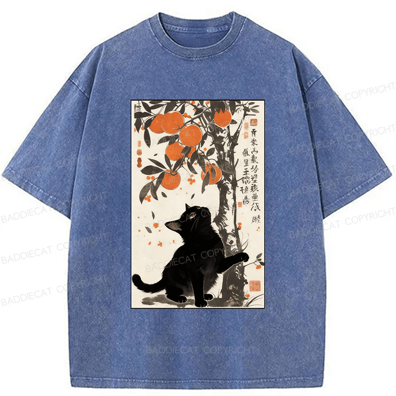 Baddiecat Japanese Style Cat Washed T-shirt