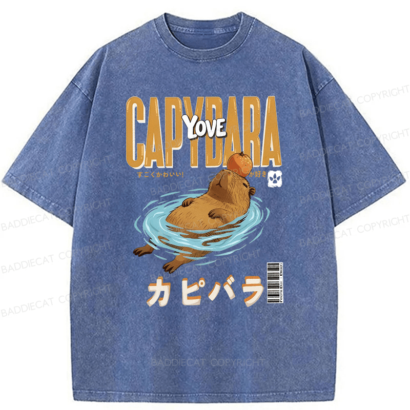 Baddiecat Capybara Funny Washed T-shirt