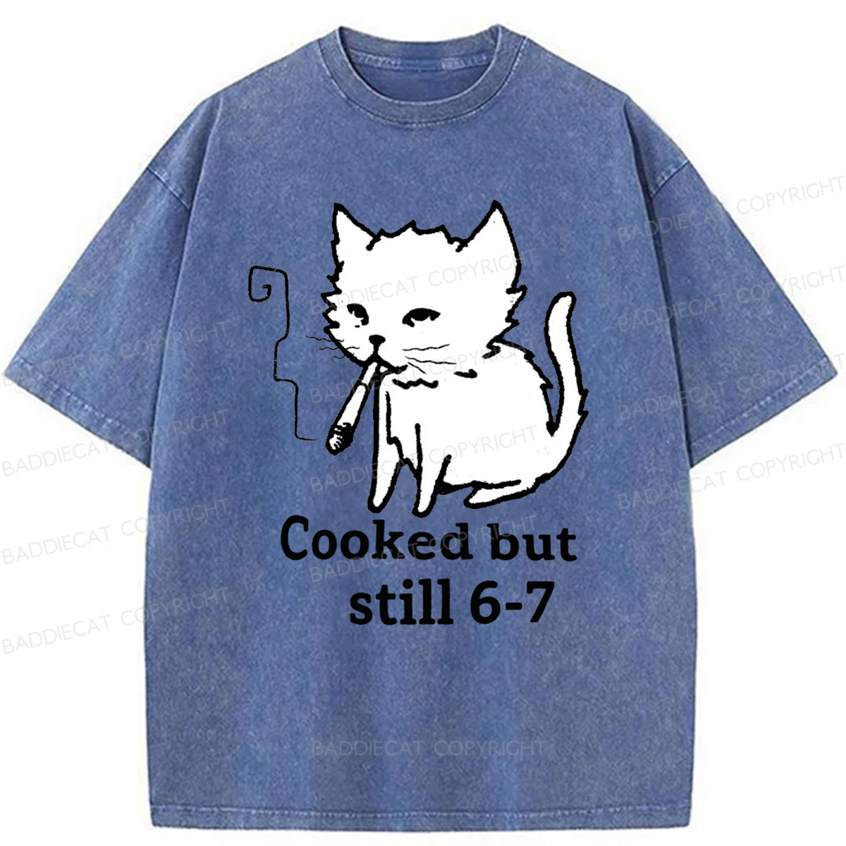 Baddiecat Cat Smoking Cooked But Still 6-7 Washed T-shirt