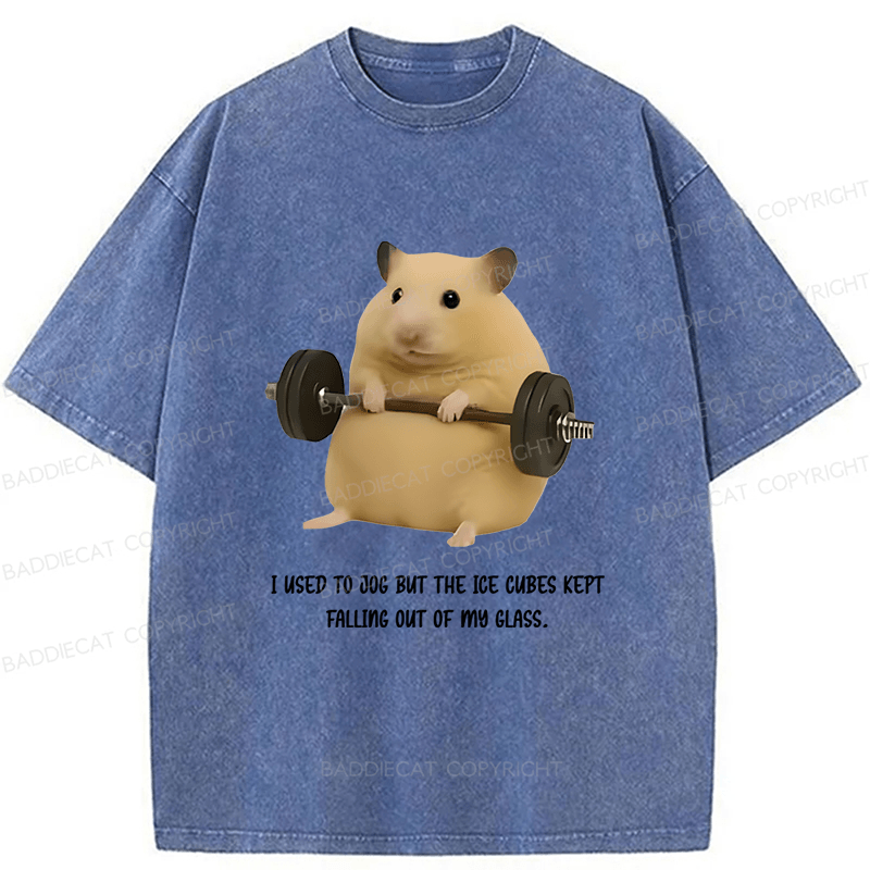 Baddiecat Hamster Fitness Funny Washed T-shirt