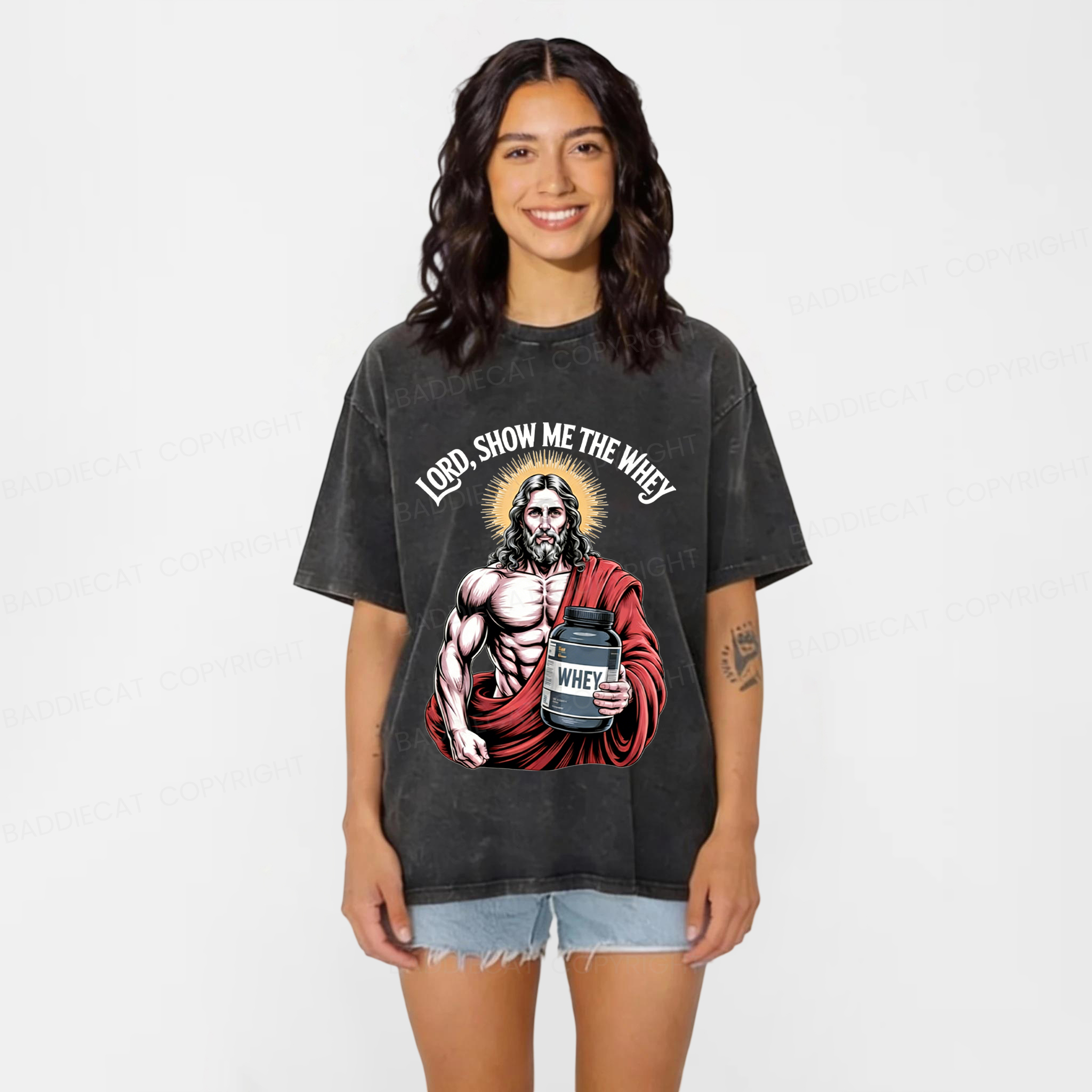 Baddiecat Lord Show Me The Whey Washed T-Shirt