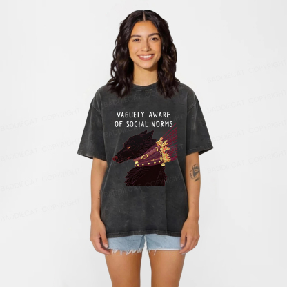 Baddiecat Vaguely Aware Of Social Norms Washed T-shirt