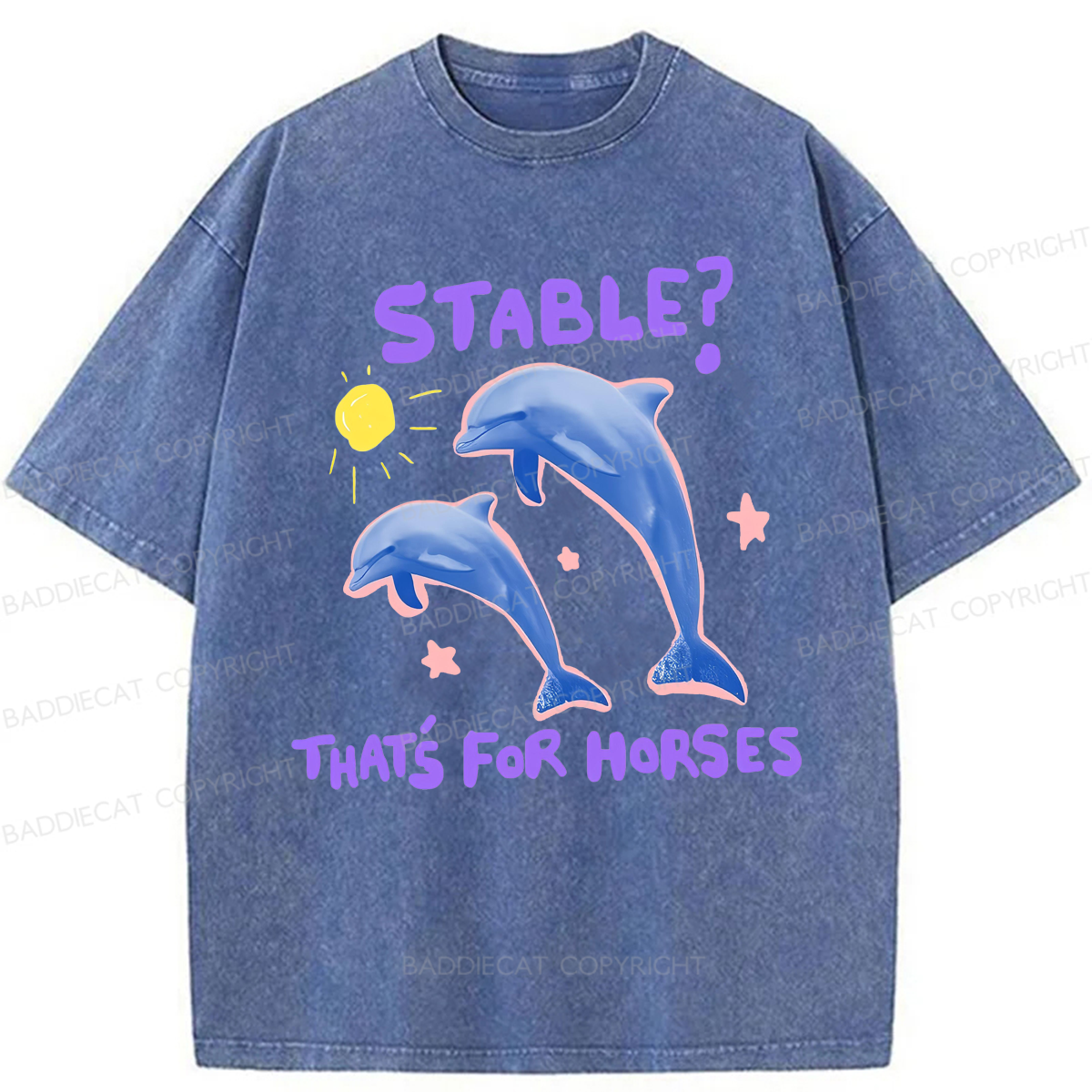 Baddiecat Funny Dolphin Washed T-shirt