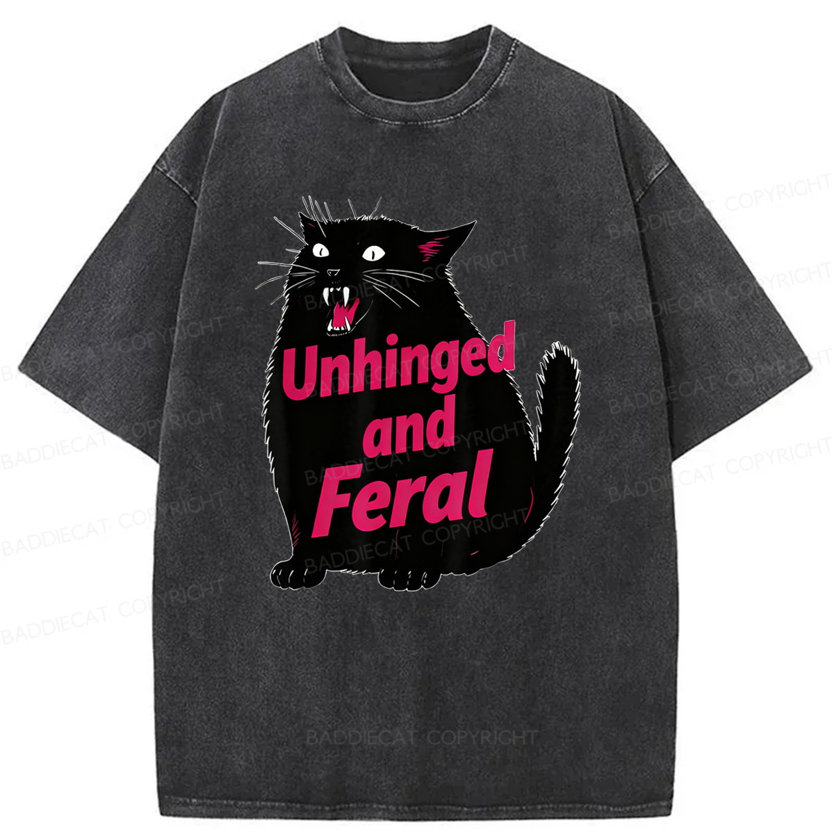 Baddiecat Unhinged And Feral Cat Washed T-shirt