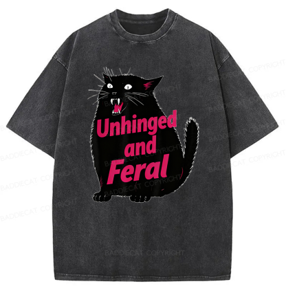 Baddiecat Unhinged And Feral Cat Washed T-shirt