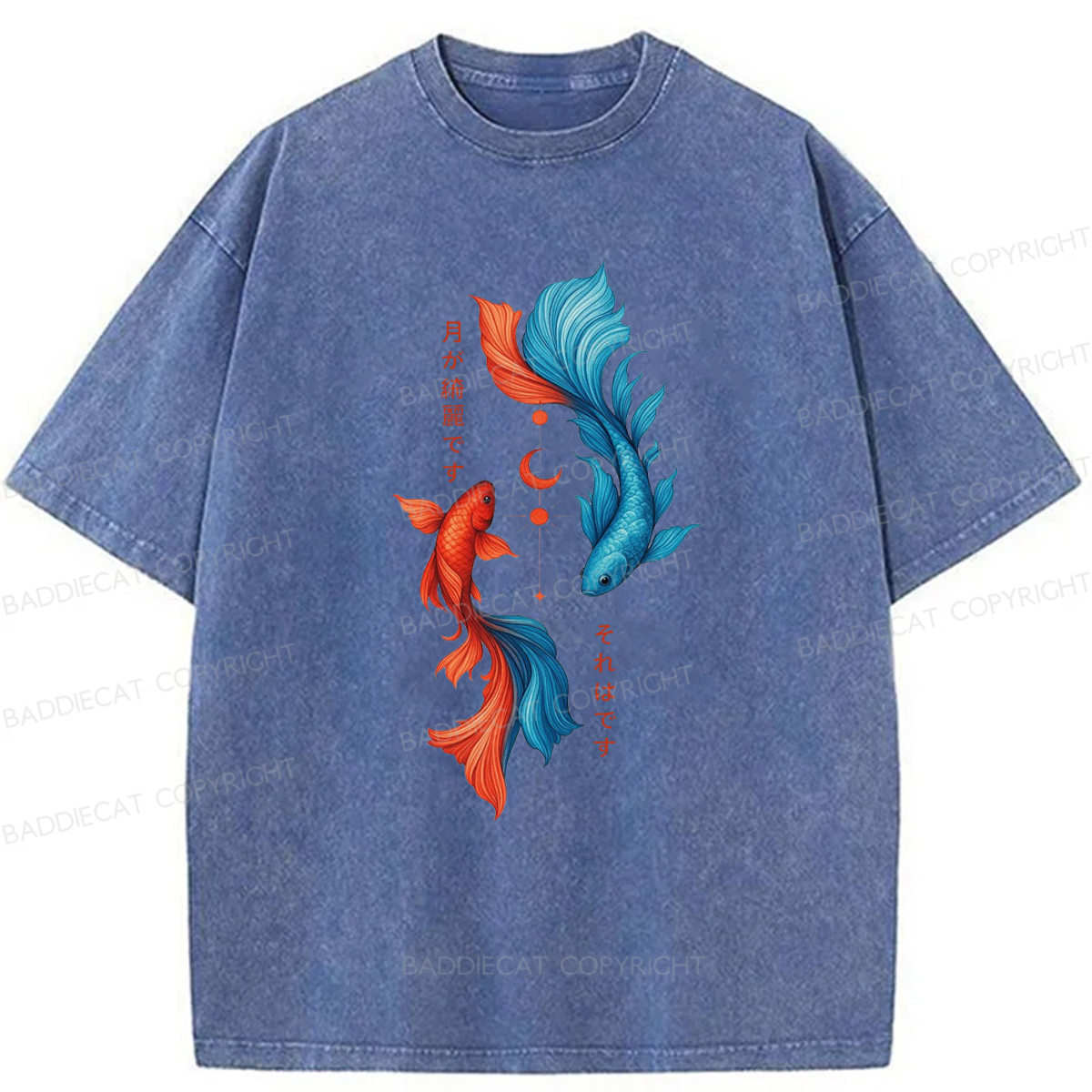 Baddiecat Japanese Red Blue Koi Washed T-shirt