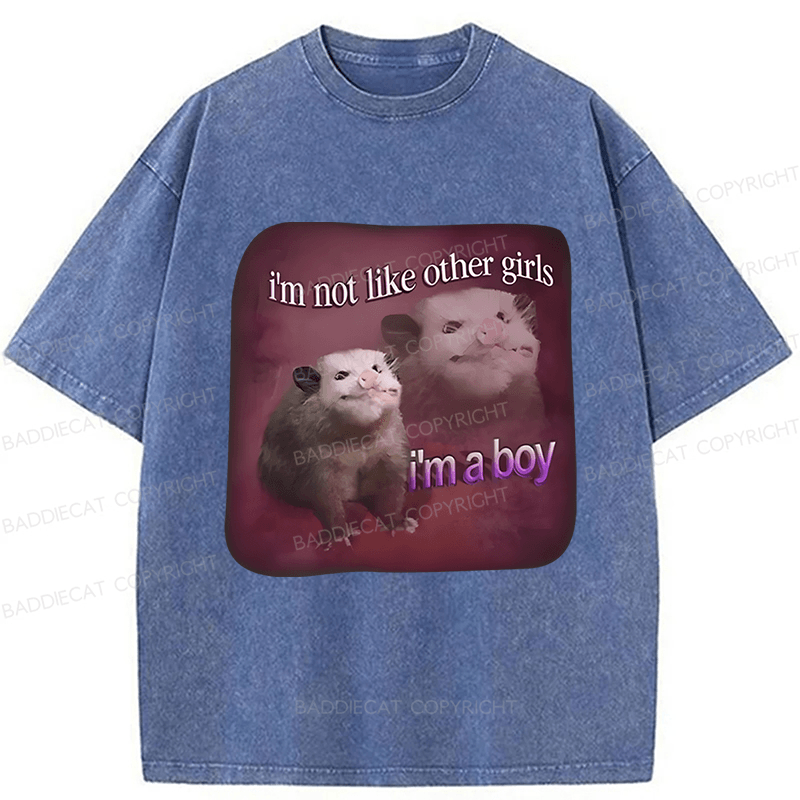 Baddiecat I'm Not Like Other Girls I'm A Boy Possum Washed T-shirt