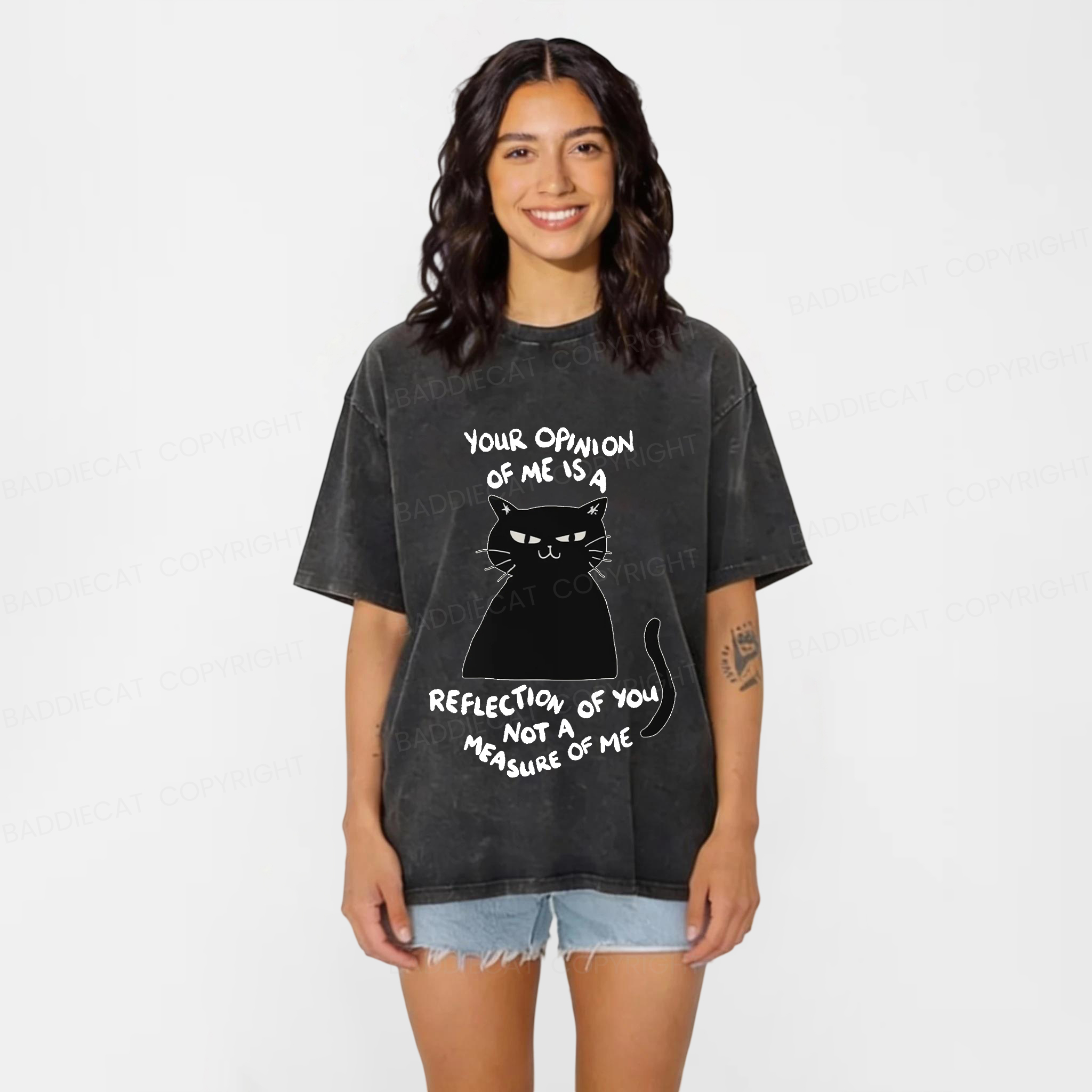 Baddiecat Examining Black Cat Washed T-shirt