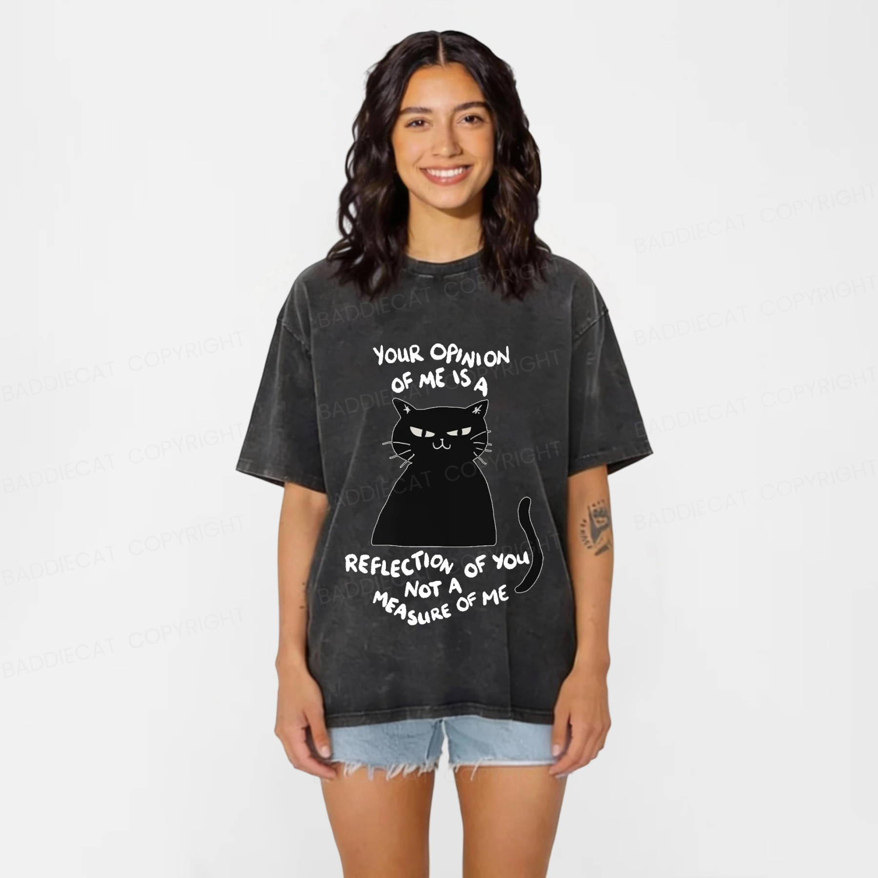 Baddiecat Examining Black Cat Washed T-shirt