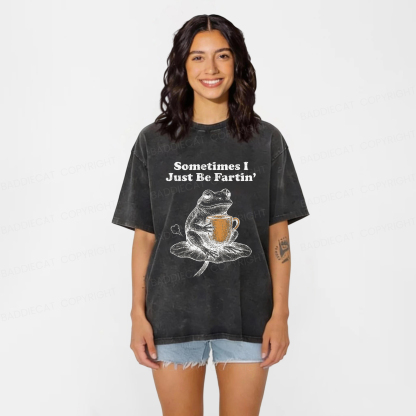 Baddiecat Farting Frog Washed T-shirt