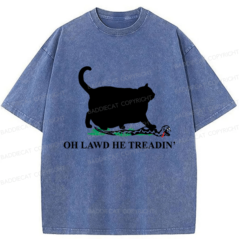 Baddiecat Oh Lawd He Treadin' Cat Washed T-shirt