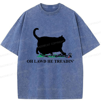 Baddiecat Oh Lawd He Treadin' Cat Washed T-shirt