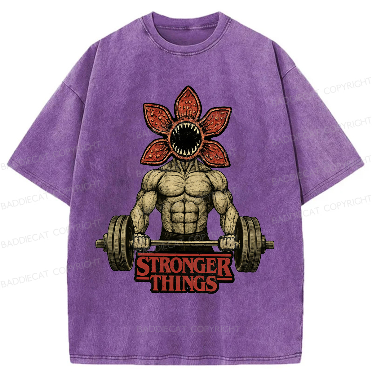 Baddiecat Demogorgon Weightlifting Stronger Things Washed T-shirt