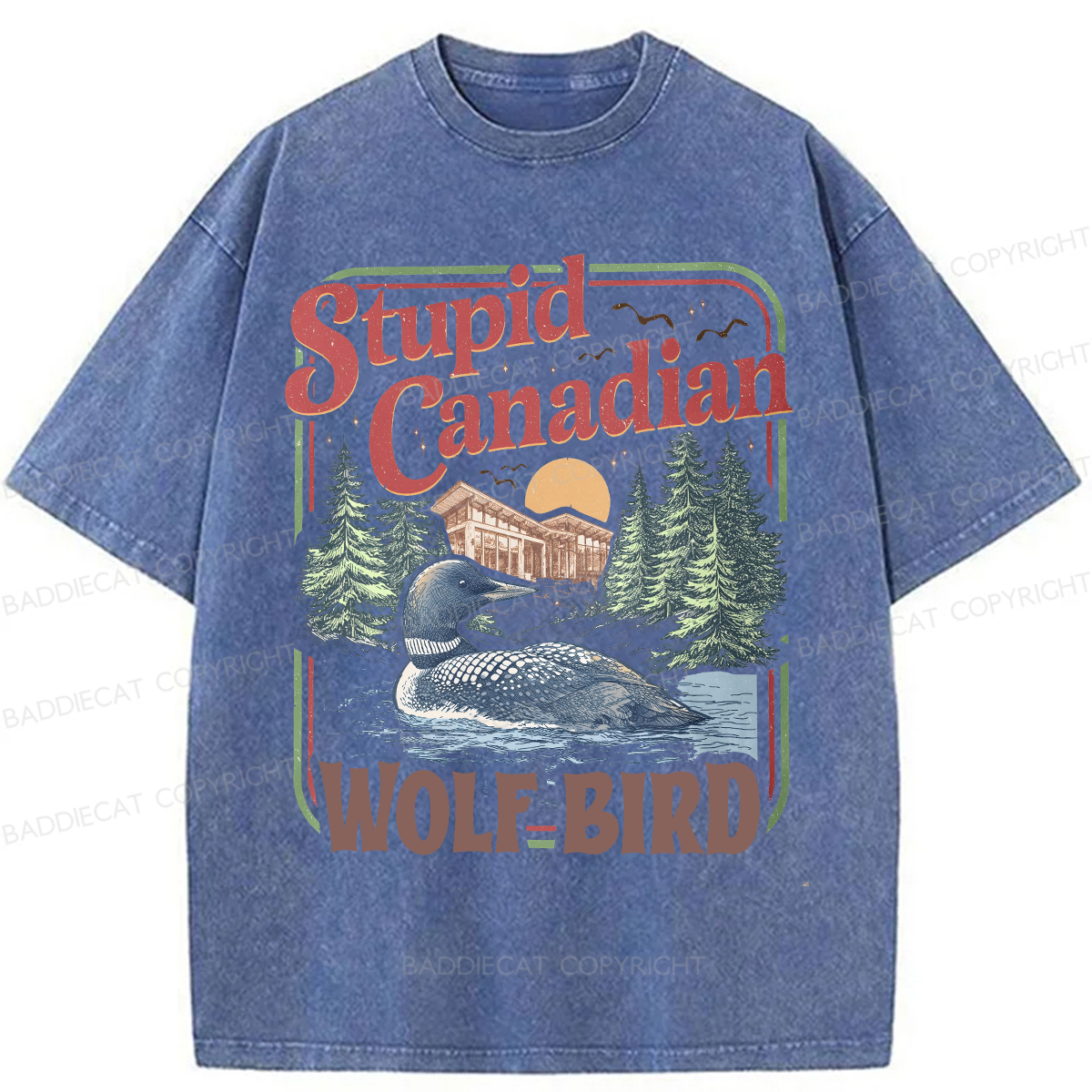 Baddiecat Stupid Canadian Wolf Bird Washed T-shirt