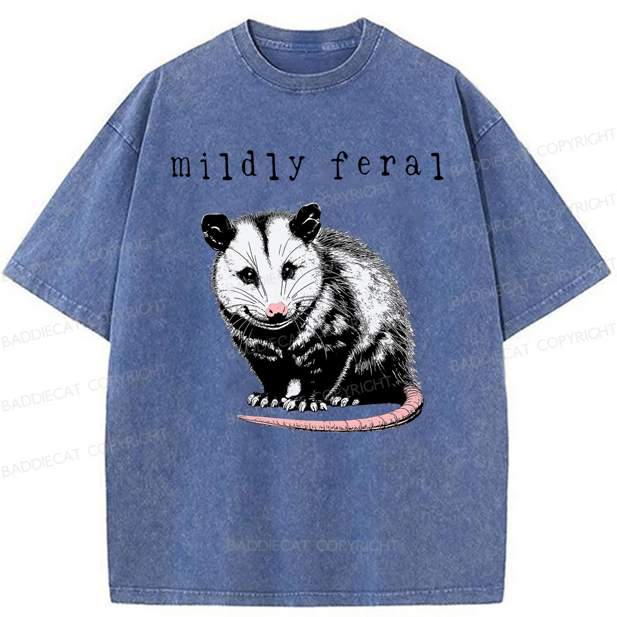 Baddiecat Opossum Mildly Feral Washed T-shirt