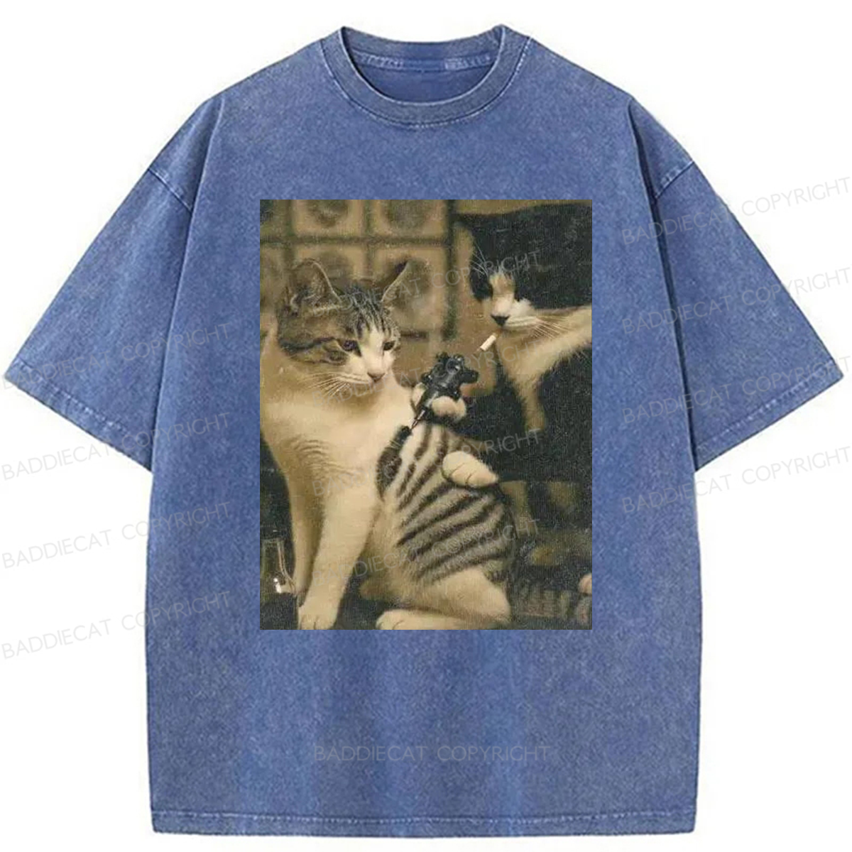 Baddiecat Tattoo Cats Washed T-shirt