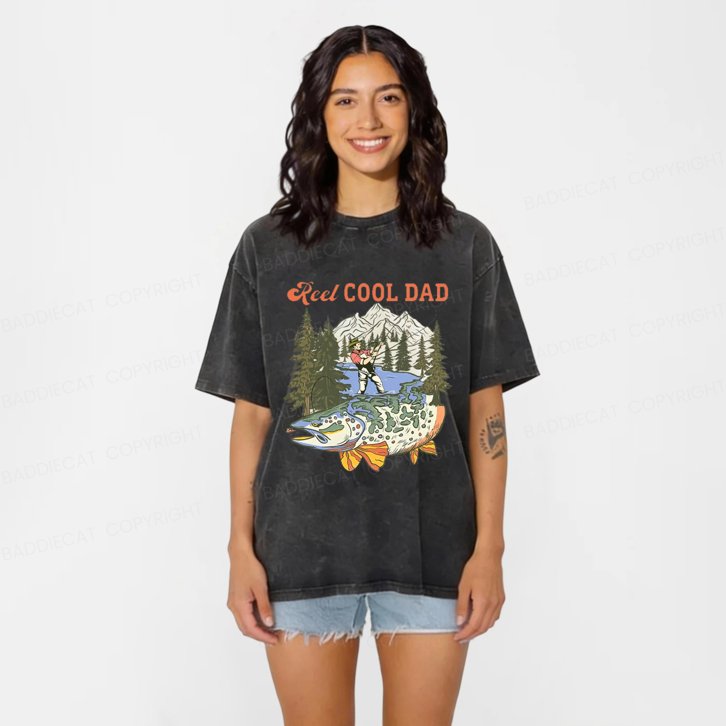 Baddiecat Reel Cool Dad Washed T-shirt