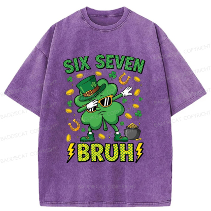 Baddiecat Six Seven Bruh Washed T-shirt
